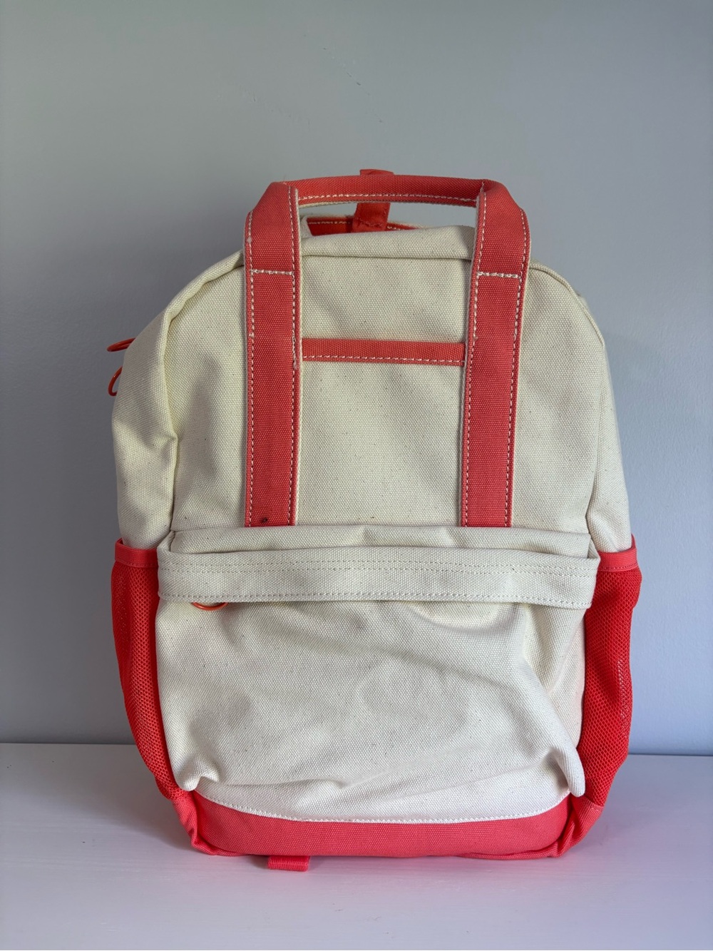 Lands End Canvas Top Handle Kids Backpack Coral Cream Sporty Prep MPN 508413